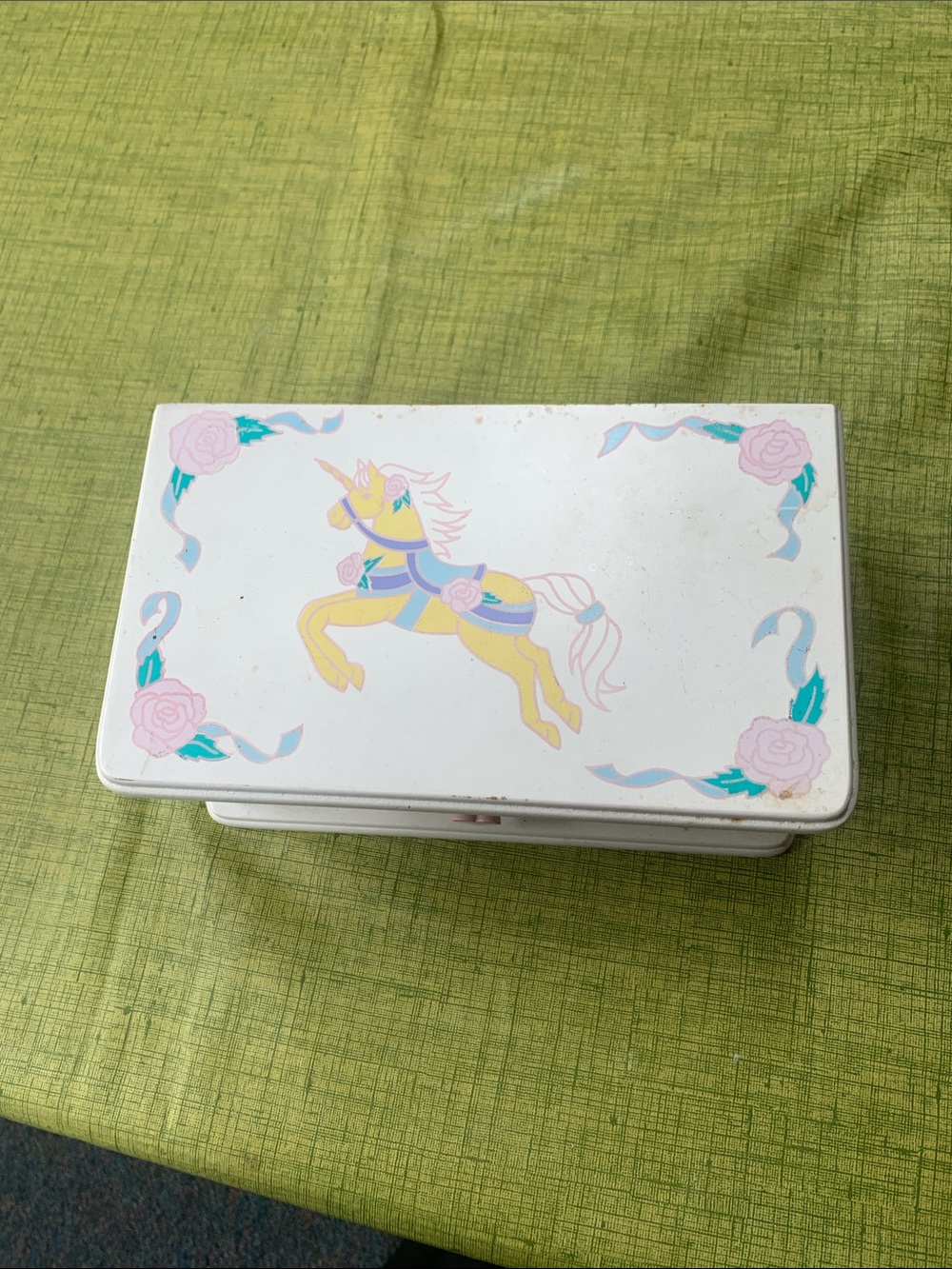 White Tin Jewelry Box with Pastel Carousel Horse